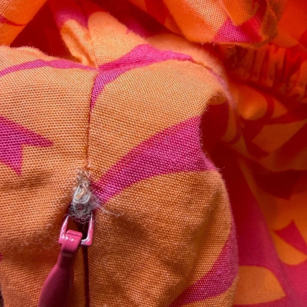 J.Crew Re-Imagined Orange Pink Floral Tiered Midi Dress V-Neck‎ Puff Sleeve